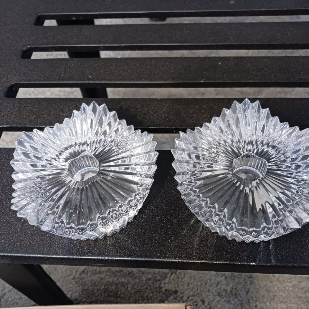 Set of Two 2 Mikasa "Motion" Crystal Glass Starburst Candle Holders